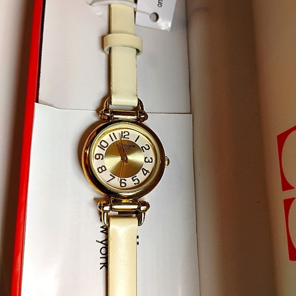 Liz Claiborne Leather Strap Gold Tone Watch in Box - Picture 1 of 8